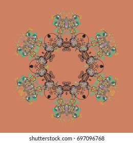 Snowflakes pattern. Snowflakes background. Snowflake ornamental pattern. Flat design with abstract snowflakes isolated on colorful background. Vector illustration.