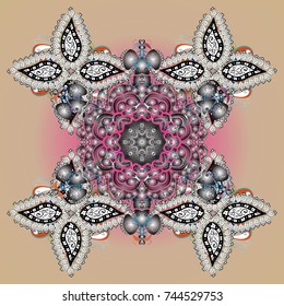 Snowflakes pattern. Snowflakes background. Snowflake ornamental pattern. Flat design with abstract snowflakes isolated on background. Vector illustration.
