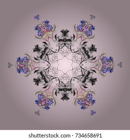 Snowflakes pattern. Snowflakes background. Vector illustration. Snowflake ornamental pattern. Flat design of snowflakes isolated on colorful background.