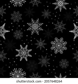 Snowflakes pattern, Christmas and New Year pattern, 
Frozen silhouettes of beautiful crystal snowflakes