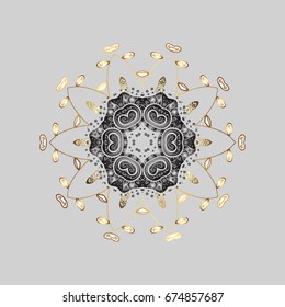 Snowflakes pattern in colors. Vector christmas abstract black background with falling golden snowflakes.