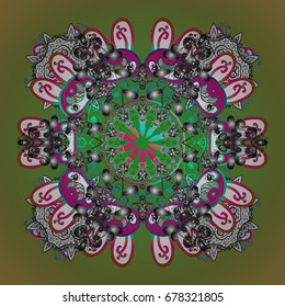 Snowflakes pattern. Flat design with abstract snowflakes isolated on colorful background. Vector illustration. Snowflakes background. Snowflake ornamental pattern.