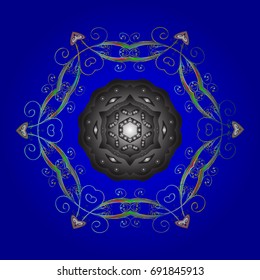 Snowflakes pattern. Flat design with abstract snowflakes isolated on colors background. Vector snowflakes background. Snowflake colorful pattern. Vector illustration.