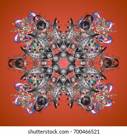 Snowflakes pattern. Flat design with abstract snowflakes isolated on colors background. Vector illustration. 