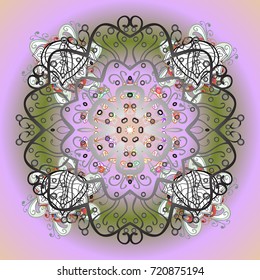 Snowflakes pattern. Flat design with abstract snowflakes isolated on colors background. Vector snowflakes background. Snowflake colorful pattern. Vector illustration.