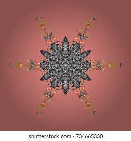 Snowflakes pattern. Flat design with abstract snowflakes isolated on colors background. Vector snowflakes background. Snowflake colorful pattern. Vector illustration.