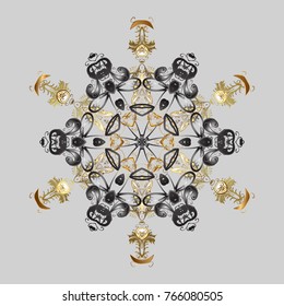 Snowflakes pattern. Flat design with abstract snowflakes isolated on colors background. Vector illustration. Vector snowflakes background. Snowflake colorful pattern.