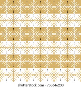 Snowflakes pattern. Gold christmas background. Vector illutration. 