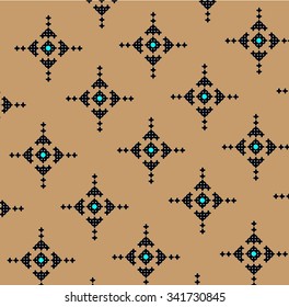 Snowflakes pattern made up of romanian traditional folk motives. Vector composition on brown background.