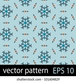 Snowflakes pattern on white backdrop. Seamless vector background