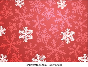 Snowflakes pattern in red and white colors. Winter background with a lot of snowflakes