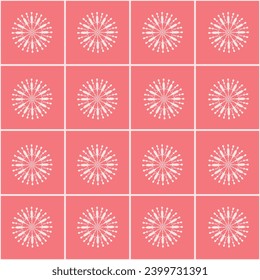 Snowflakes pattern. Seamless pattern with the image of snowflakes in a square on a pink background. Geometric pattern with snowflakes. Vector illustration