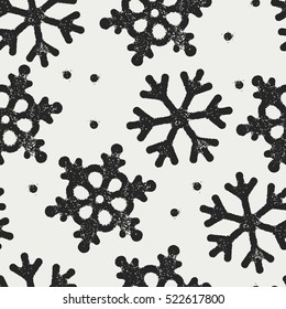 Snowflakes pattern seamless. Stamp textured symbols. Christmas abstract background. Vector illustration. 