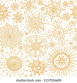 Snowflakes pattern. Snow flakes christmas seamless background. Vector Winter New Year symbols. Greeting card.