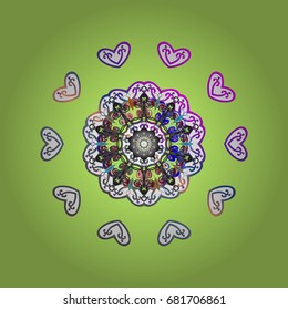 Snowflakes pattern. Snowflake colorful pattern. Flat design with abstract snowflakes isolated on colors background. Vector snowflakes background. Vector illustration.