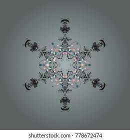 Snowflakes pattern. Snowflake colorful pattern. Flat design with abstract snowflakes isolated on colors background. Vector snowflakes background. Vector illustration.