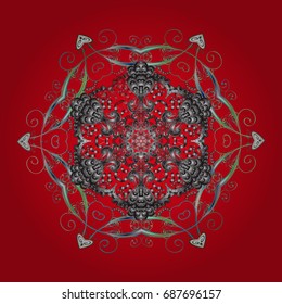 Snowflakes pattern. Snowflake colorful pattern. Vector snowflakes background. Vector illustration. Flat design with abstract snowflakes isolated on colors background.