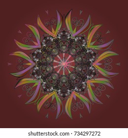 Snowflakes pattern. Snowflake ornamental pattern. Snowflakes background. Vector illustration. Flat design of snowflakes isolated on colorful background.
