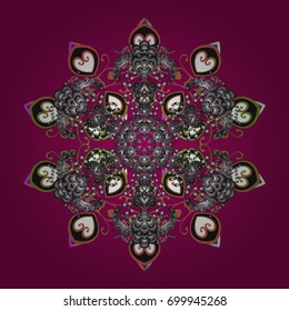 Snowflakes pattern. Snowflake ornamental pattern. Flat design of snowflakes isolated on purple background. Snowflakes background. Vector illustration.
