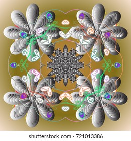 Snowflakes pattern. Snowflake ornamental pattern. Flat design of snowflakes isolated on colorful background. Snowflakes background. Vector illustration.