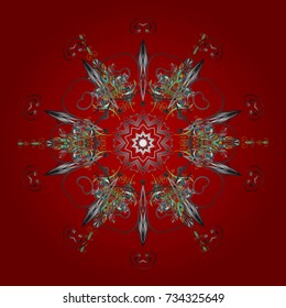 Snowflakes pattern. Snowflake ornamental pattern. Flat design of snowflakes isolated on colorful background. Snowflakes background. Vector illustration.
