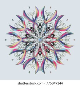 Snowflakes pattern. Snowflake ornamental pattern. Flat design of snowflakes isolated on colorful background. Snowflakes background. Vector illustration.