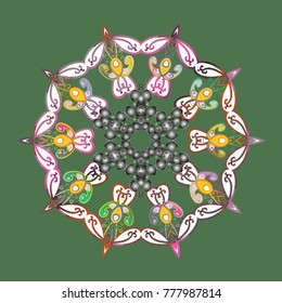 Snowflakes pattern. Snowflake ornamental pattern. Flat design of snowflakes isolated on colorful background. Snowflakes background. Vector illustration.