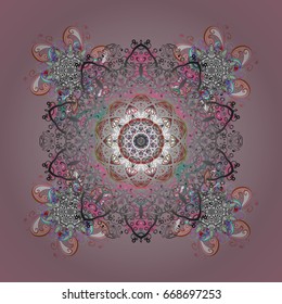 Snowflakes pattern. Vector snowflakes background. Snowflake ornamental pattern. Flat design with abstract snowflakes isolated on colorfil background.