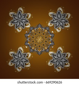 Snowflakes pattern. Vector christmas abstract design on brown background with falling snowflakes.