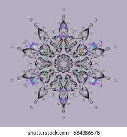Snowflakes pattern. Vector illustration. Vector snowflakes background. Flat design with abstract snowflakes isolated on colors background. Snowflake colorful pattern.
