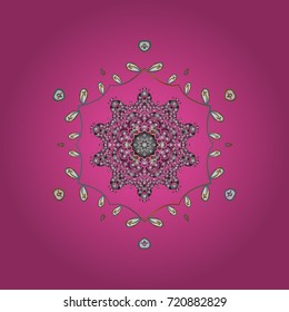 Snowflakes pattern. Vector illustration. Flat design with abstract snowflakes isolated on colorful background. Snowflake ornamental pattern. Snowflakes background.
