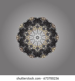Snowflakes pattern. Vector ornamental pattern with golden snowflakes on gray background.