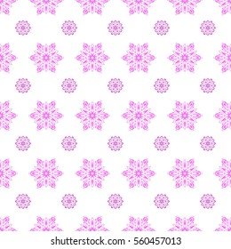Snowflakes pattern. Vector seamless pattern with snowflakes on white background.