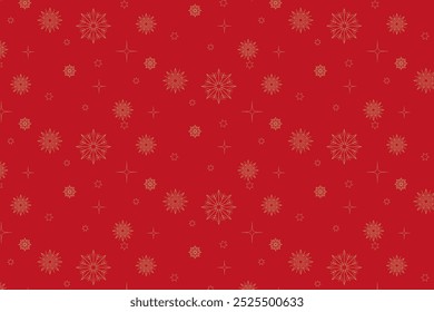 Padrão de flocos de neve, inverno, floco de neve dourado no fundo vermelho, vetor, ilustração, imprimir para cartões de saudação, letras
