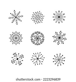 Snowflakes patterned beautiful icons set. Vector illustration of isolate on white. The concept of winter snow, Christmas and new year.