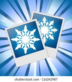 Snowflakes photos on blue background
