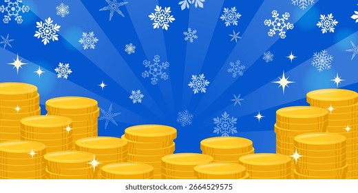 Flocos de neve e moedas empilhadas background_Vetor ilustração
