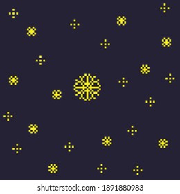 Dibujo píxel de copos de nieve. Ilustración vectorial. Feliz Navidad.