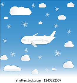 snowflakes and plane in the sky