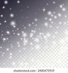 Snowflakes PNG Background. Sobreposición de vectores de invierno La Nieve Blanca Cae. Salto de nieve con polvo cósmico. Puntos de galaxia con Bokeh. Filtro de Año Nuevo aislado. Textura Congelada Realista.
