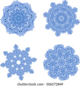 Snowflakes polygonal mosaic template collection in low poly style. Abstract kaleidoscope vector illustration background