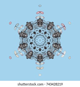 Snowflakes radial blue, gray and white colors. Isolated nice snowflakes on colorful background.Vector illustration.