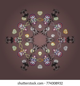 Snowflakes radial neutral, gray and white colors. Isolated nice snowflakes on colorful background.Vector illustration.