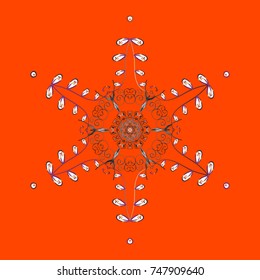 Snowflakes radial orange, gray and white colors. Isolated nice snowflakes on colorful background.Vector illustration.