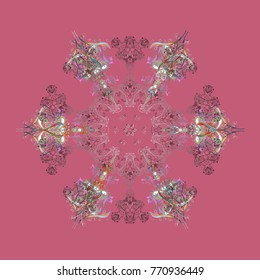 Snowflakes radial pink, gray and neutral colors. Isolated nice snowflakes on colorful background.Vector illustration.