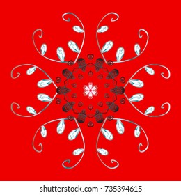 Snowflakes radial red, gray and neutral colors. Isolated nice snowflakes on colorful background.Vector illustration.