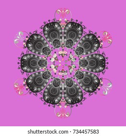 Snowflakes radial violet, gray and neutral colors. Isolated nice snowflakes on colorful background.Vector illustration.