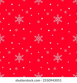 Snowflakes with red background seamless pattern.
