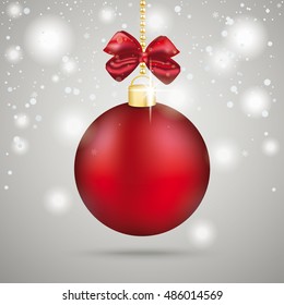 Snowflakes with red bauble the grey background. Eps 10 vector file.