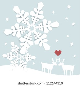 Snowflakes and reindeers christmas background
